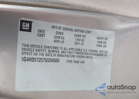 2007 Buick Lucerne Cxl from USA, damaged, VIN 1G4HD57257U204366